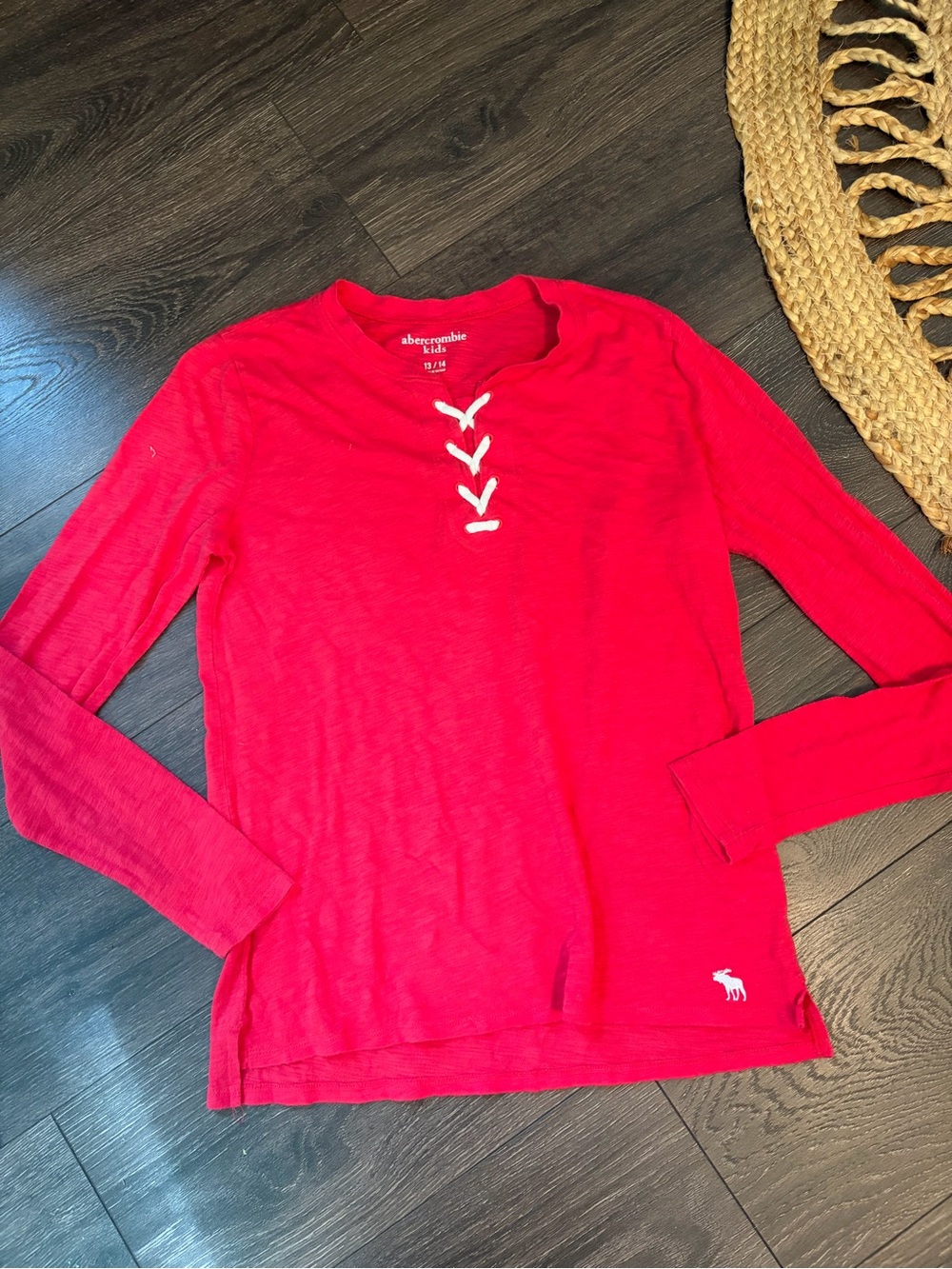 abercrombie kids pink long-sleeve top with contrast lace-up 13-14
